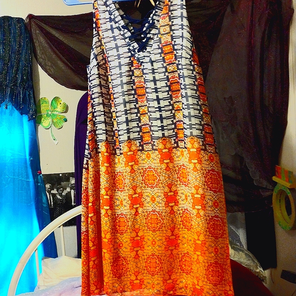 Summer dress size 4 orange with blue accents
